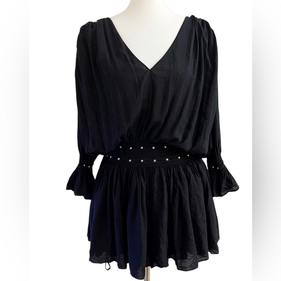 Yves Saint Laurent Black V-Neck Blousin Mini Western Dress Fall Summer Chic Goth - Picture 11 of 12